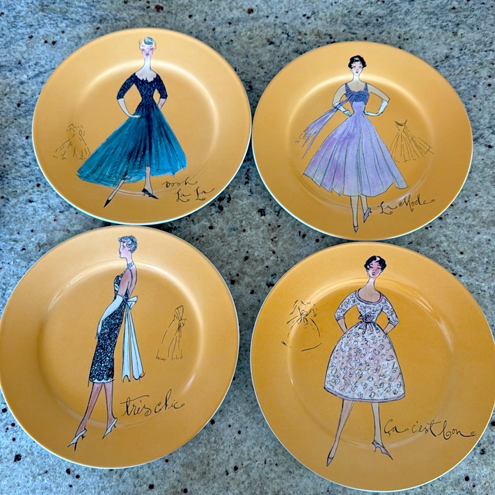 Rosanna Yellow and Black Dessert Plates Set - Picture 2 of 6